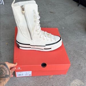 Converse Women's Cream High-Top Platform Lace-Up Boots with Side Zip